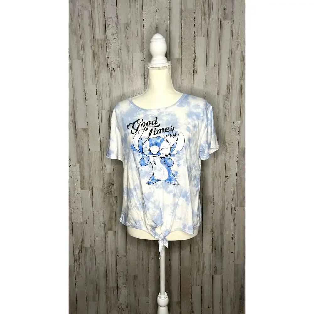 Disney Lilo & Stitch Tie-Dye Crop Top Women's XL Blue Graphic Tee